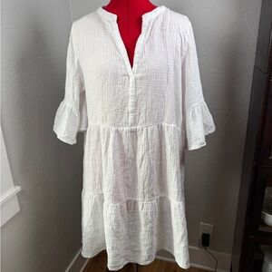 4OUR Dreamers White Cotton Gauze Tiered Midi Dress Cover Up Size M